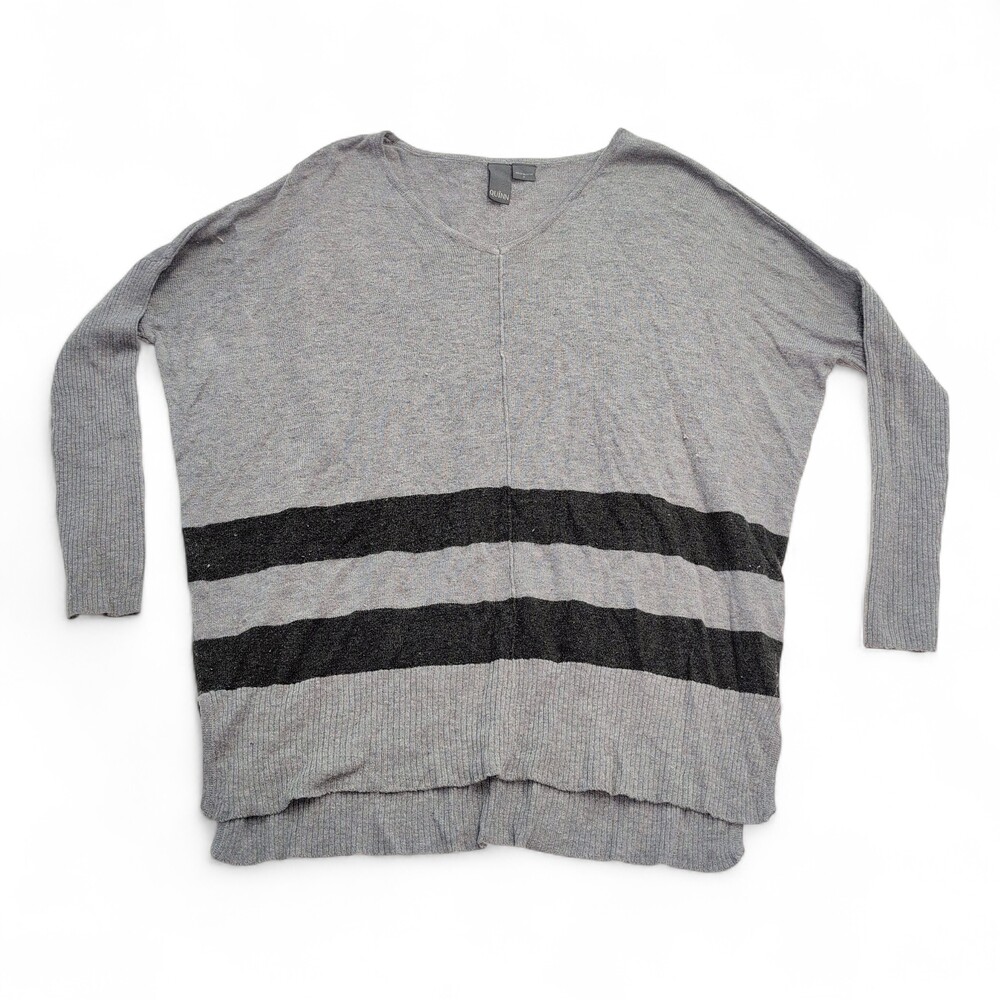 Quinn Gray Striped V-Neck Sweater Cardigan, Size L